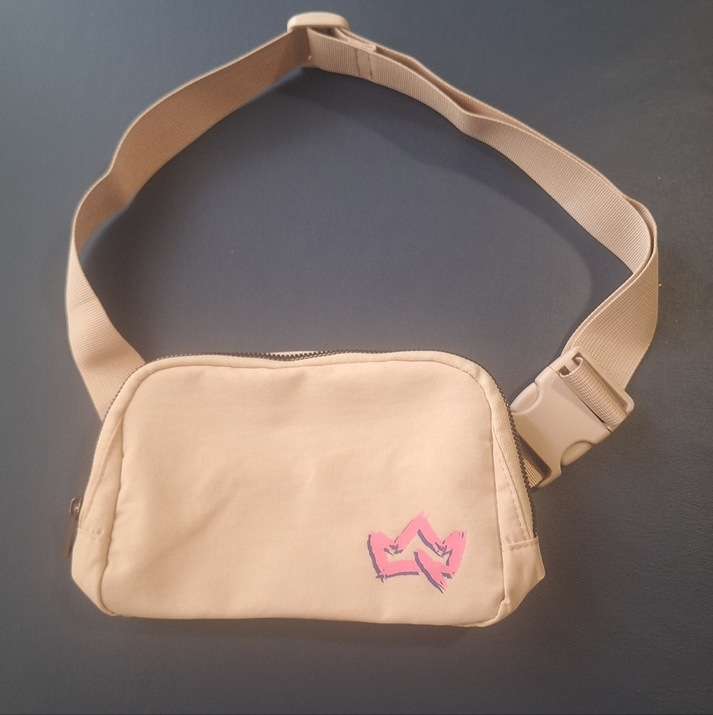 Beige Crossbody Bag with Pink Accent